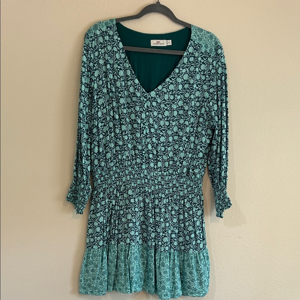 Vineyard Vines Floral Teal Dress Size XL